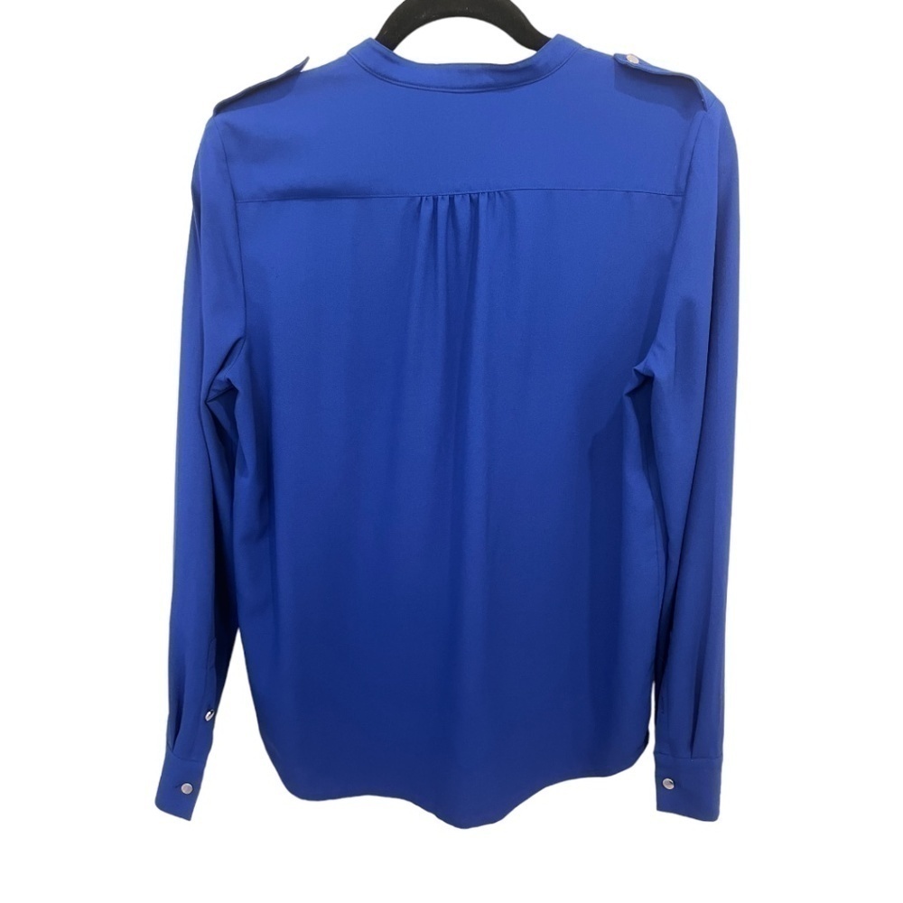 NAUTICA Long Sleeve V-Neck 1/2 Button Front Royal Blue Blouse Size Medium - Picture 4 of 4